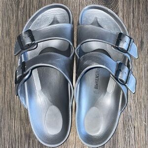 Birkenstock Metallic Gray Slide Sandals